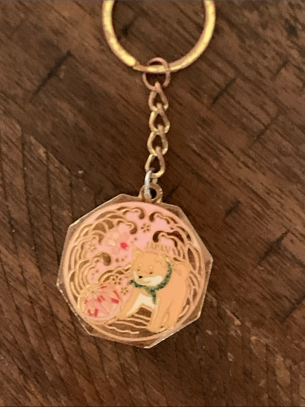 Gold-Tone Cat Enamel Keychain Pendant - Gold